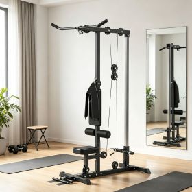 Black Lat Pull down Machine with Adjustable Seat And Flip-Up Footplate High/Low Pulley Home Gym Equipment