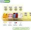 Weekly (7-Day) Daily Pill Case, Medicine Planner, Vitamin Organizer, Supplement Container, Large Compartments, Yellow Daisy Days Design, Easy-to-Open