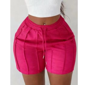 Women's Summer Solid Color Casual Drawstring Shorts (Option: Rose Red-S)