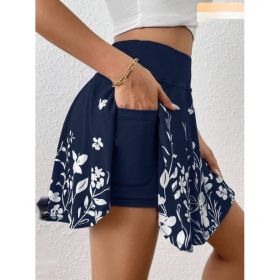 Pocket Minimalist Flower Printed Shorts With Pockets Shorts Inside Out Back To School Outfits (Option: Blue-L)