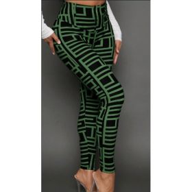 Casual Women Geometric Print Knitted Leggings (Option: Green-XL)