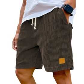 Vintage Embroidered Corduroy Fashion Lace-up Casual Shorts (Option: M-Brown)
