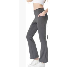 Ladies Mid Waist Abdominal-shaping Slimming Cropped Pants Casual Pocket Bootcut Trousers (Option: Dark Gray-XL)