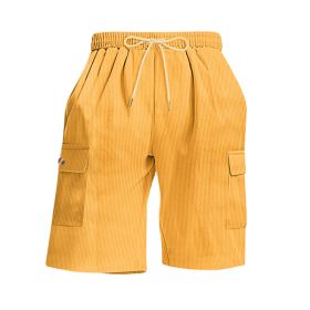 Mens Corduroy Multi-Pocket Shorts For Sports (Option: M-Yellow)