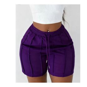 Women's Summer Solid Color Casual Drawstring Shorts (Option: Purple-M)