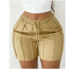 Women's Summer Solid Color Casual Drawstring Shorts (Option: Dark Khaki-L)