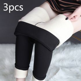 Winter Leggings Warm Thick High Stretch Lamb Cashmere Leggins Skinny Fitness Woman Pants (Option: Black 3pcs-M)