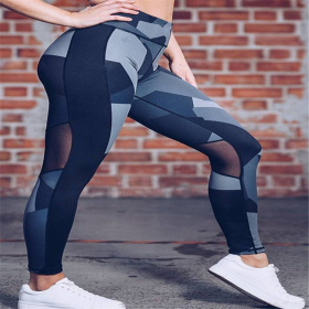 La Belle Fantastique - Splice Geometric Printed Slim Yoga Pants Leggings (Color: Blue, size: small)