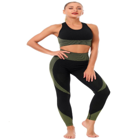 La Belle Fantastique Aura Padded Hollow High Waist Yoga Sport (2 Piece Set) (Color: Black Striped, size: small)