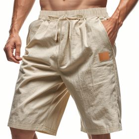 Solid-color Mens Plus-size Thin Linen Breathable Beach Sports Casual (Option: L-Khaki)