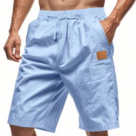 Solid-color Mens Plus-size Thin Linen Breathable Beach Sports Casual (Option: L-Light Blue)