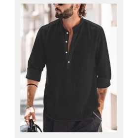 Men's Long-sleeved Button-up Shirt (Option: Black-XS)