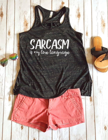 Sarcasm is my love language Women's Tank Top (Color: Black Marble, size: X-small)