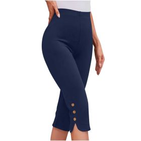Plus-size Womens Clothing Loose, Casual Mid-length Layered Pants (Option: Navy Blue-S)
