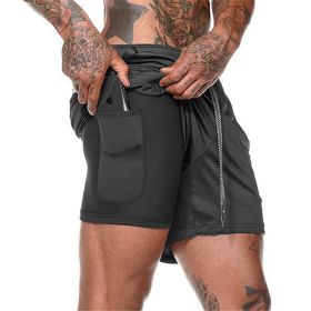 Double-layer Quick Dry Breathable Men's Shorts Exercise Training Running Straight Tube Flat Nickel Shorts (Option: Black-M)