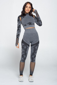 Fitness Body Contour and Butt Lifting Yoga Sports Bra along Sleeves Top with Seamsless Leggings (size: large)