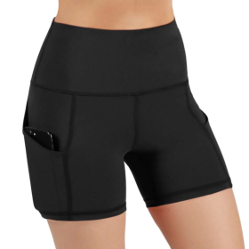 Jolie High-Waisted Athletic Shorts with Hip Pockets (Color: Black, size: large)