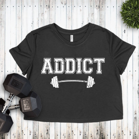 Gym Addict Funny Gym Cropped Tee (size: small)