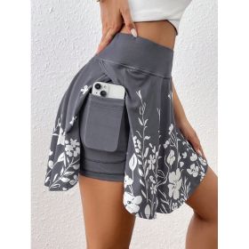 Pocket Minimalist Flower Printed Shorts With Pockets Shorts Inside Out Back To School Outfits (Option: Grey-M)
