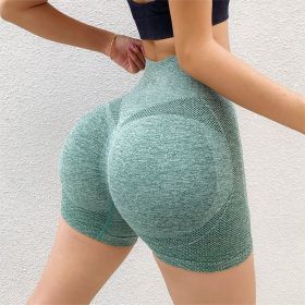 Fitness Yoga Shorts Pants Butt Lifting Seamless Leggings Women Gym (Option: Green-S M)