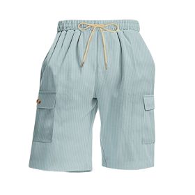 Mens Corduroy Multi-Pocket Shorts For Sports (Option: L-Light Blue)