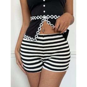 Fashionable Striped Sassy Low-Waist High-Stretch Womens Shorts (Option: Black And White Stripes-XS)