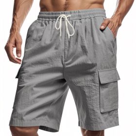 Loose Sports And Leisure Solid Color Linen Drawstring Shorts (Option: S-Gray)
