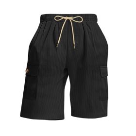 Mens Corduroy Multi-Pocket Shorts For Sports (Option: S-Black)