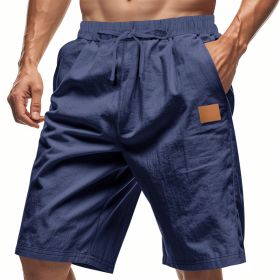 Solid-color Mens Plus-size Thin Linen Breathable Beach Sports Casual (Option: S-Navy Blue)