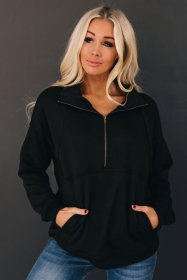 Wonderful World Half Zip Pullover (Color: Black, size: medium)