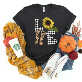 LOVE Sunflower T-Shirt (Color: Black, size: 2XL)