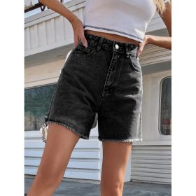 High Waist Loose Casual Women's Denim Shorts (Option: Black-XS)