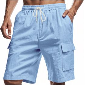 Loose Sports And Leisure Solid Color Linen Drawstring Shorts (Option: S-Light Blue)
