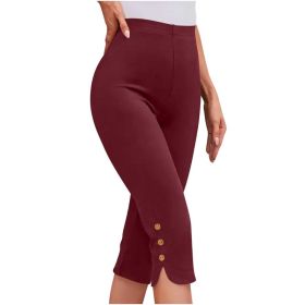 Plus-size Womens Clothing Loose, Casual Mid-length Layered Pants (Option: Wine Red-S)