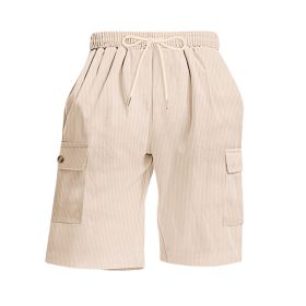 Mens Corduroy Multi-Pocket Shorts For Sports (Option: S-Apricot)