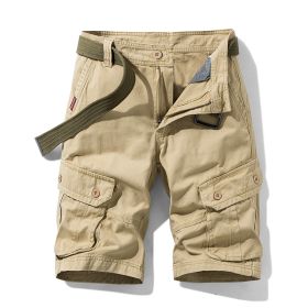 Solid Color Multi-pocket Cargo Shorts Men (Option: Khaki-30)