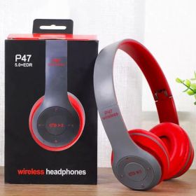 Handsfree Wireless Headphones Noise Canceling Headphone Earphone P47 headset Bluetooth Head Phone for iPhone Huawei Samsung S22 (Color: Red)