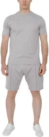 Men's Pure Color Casual Suits Loose Version Sport Suits Short Sleeve T-Shirt + Shorts Two Sets (Color: LIGHT GRAY-S)
