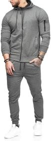 Mens 2 Piece Tracksuit Zipper Hoodie Pants Athletic Tracksuits Casual Hooded Outdoor Sport Suits (Color: Grey, size: XL)