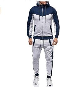 Men's 2 Piece Tracksuit Stitch Hoodie Pants Sport Suit Zipper Cardigan Casual Sport Suit (Color: Grey, size: L)