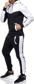 Men's 2 Piece Tracksuit Stitch Hoodie Pants Sport Suit Zipper Cardigan Casual Sport Suit (Color: White, size: XL)