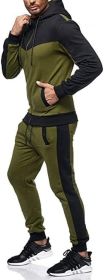 Men's 2 Piece Tracksuit Stitch Hoodie Pants Sport Suit Zipper Cardigan Casual Sport Suit (Color: Green, size: M)