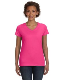 Ladies' V-Neck Fine Jersey T-Shirt - BLACK - S (Color: Hot pink, size: M)