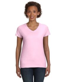 Ladies' V-Neck Fine Jersey T-Shirt - BLACK - S (Color: Pink, size: L)