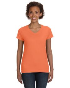 Ladies' V-Neck Fine Jersey T-Shirt - BLACK - S (Color: PAPAYA, size: 3XL)