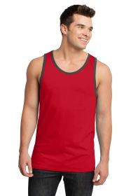 District Young Mens Cotton Ringer Tank DT1500 (Color: New Red/ Charcoal, size: 3XL)