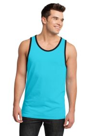 District Young Mens Cotton Ringer Tank DT1500 (Color: Aquamarine/ Black, size: M)