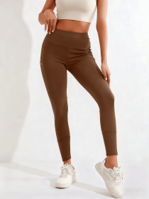 New autumn and winter high waisted, waist cinching, hip lifting fitness yoga pants, warm outdoor running and fitness pants (Color: Khaki, size: S)
