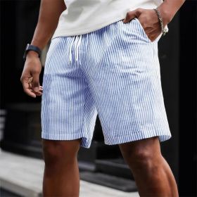 Striped Lace-up Sweatpants Minimalist Cropped Shorts (Option: S-Blue)