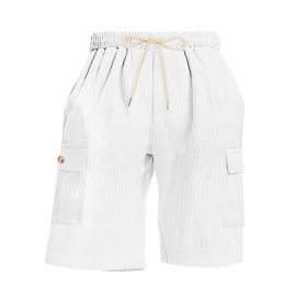 Mens Corduroy Multi-Pocket Shorts For Sports (Option: S-White)
